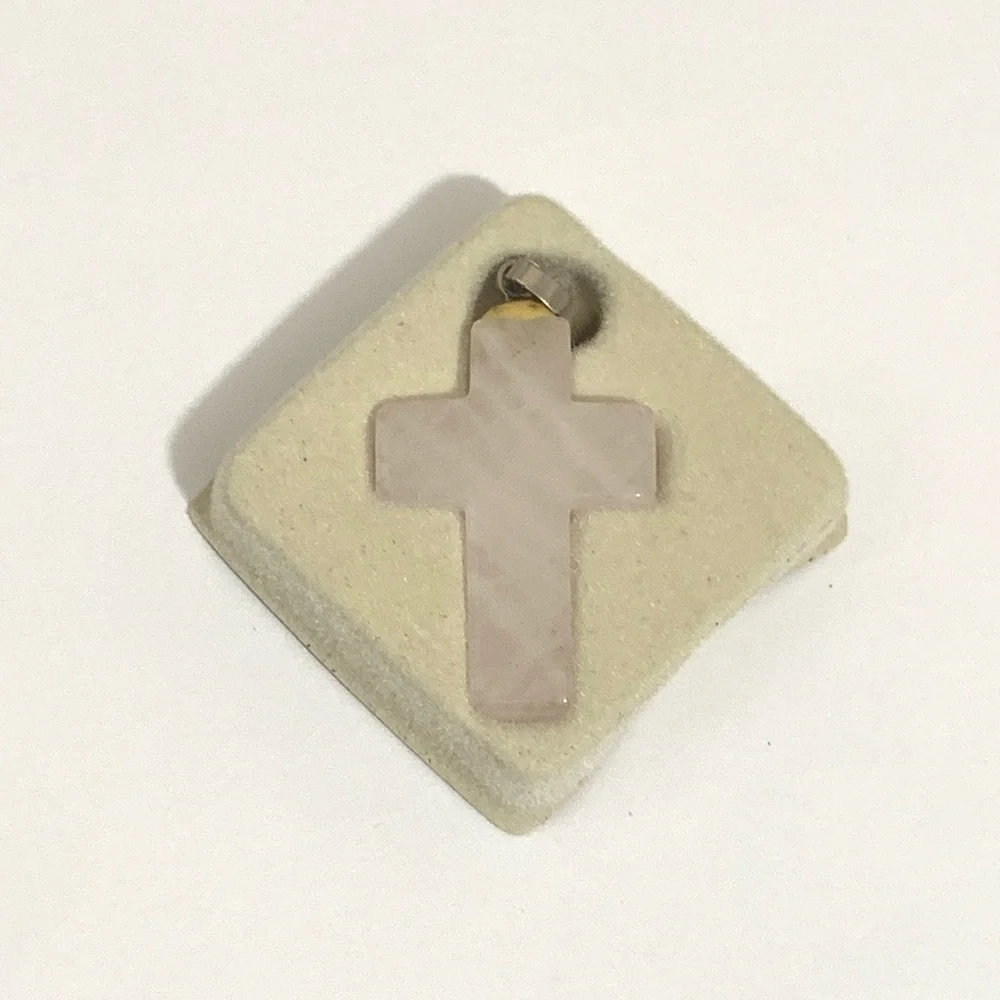 Rose Quartz Cross Pendant - Light Pink Stone - Picture 2 of 5